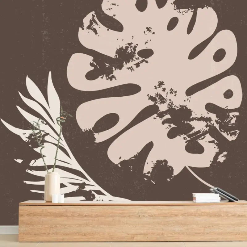 Fototapete monstera und farn boho botanische grafik