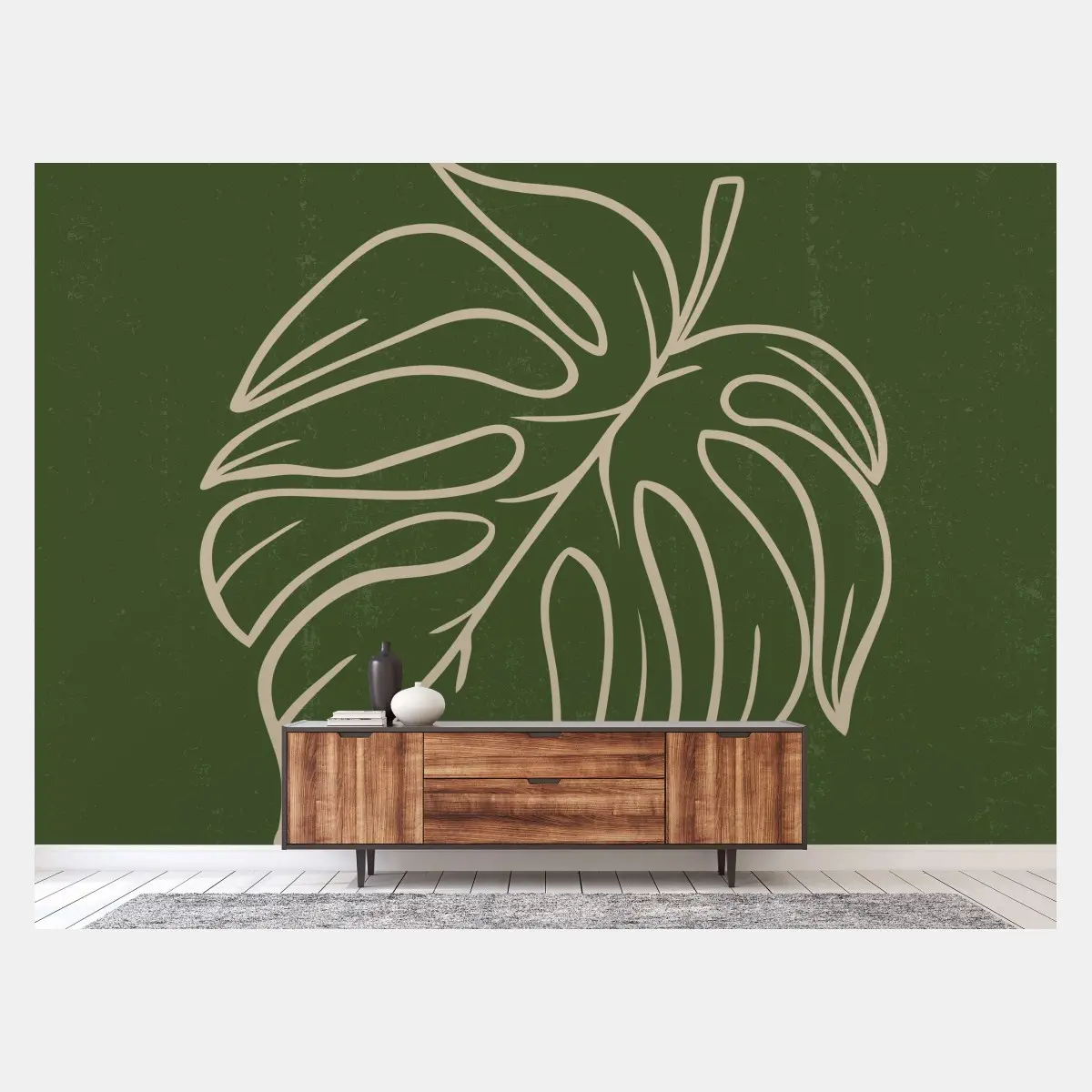 Fototapete minimalistische monstera-blatt botanische grafik – Pixers®