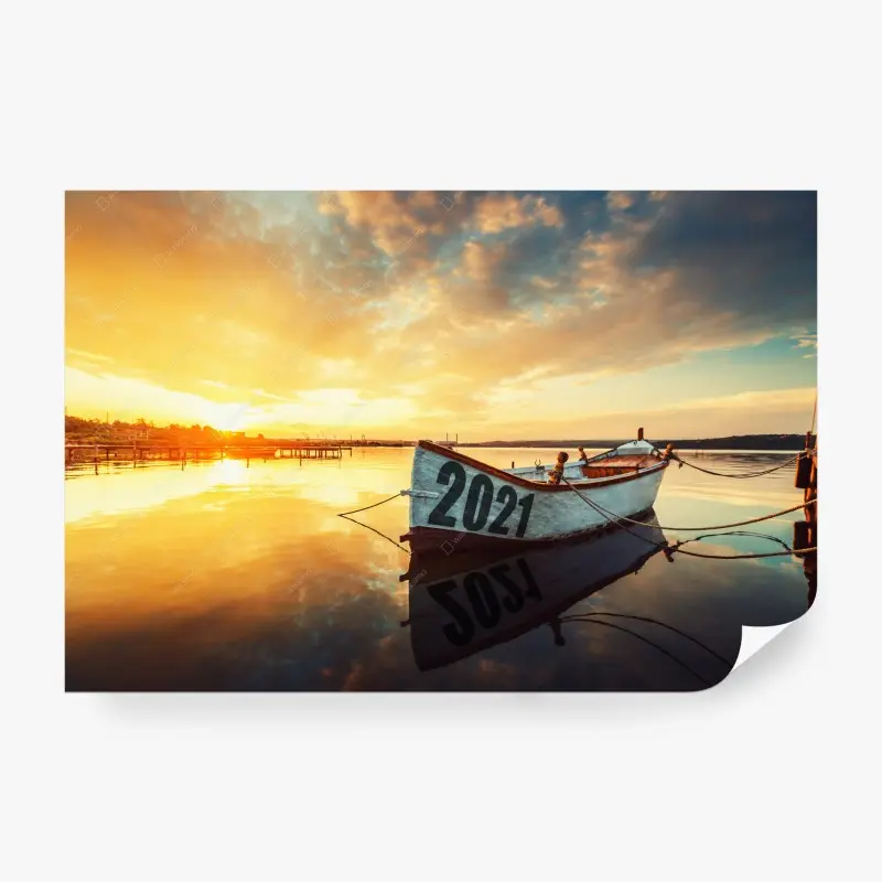 Fototapete sonnenuntergangsboot mit spiegelung auf dem Varna-see