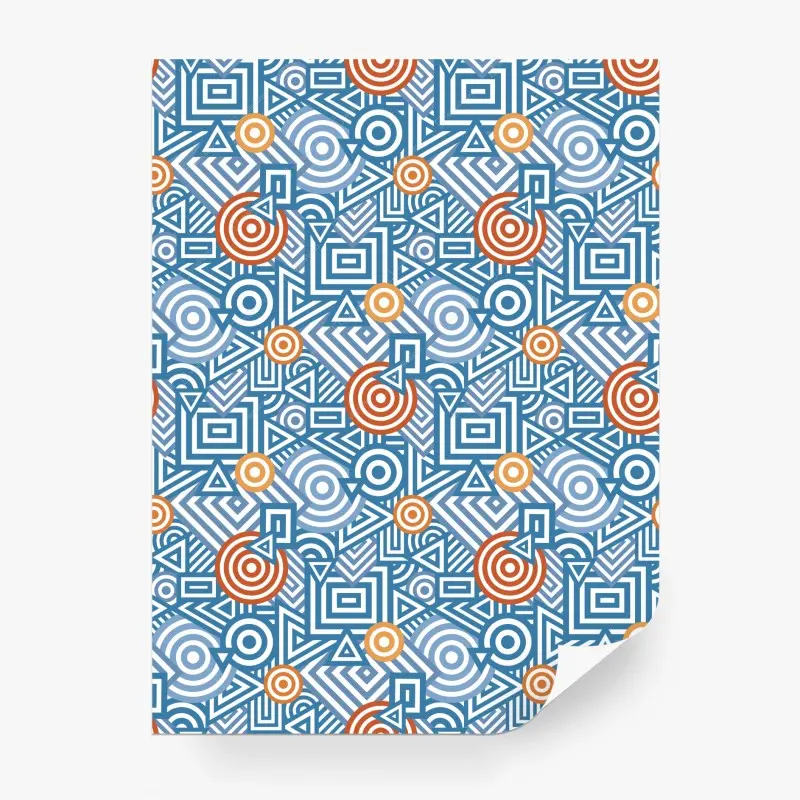 Fototapete blaues geometrisches muster mit orangefarbenen akzenten