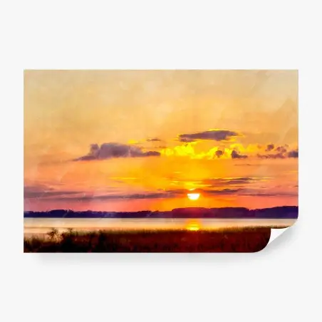Fototapete goldener sonnenuntergang am see aquarell – Pixers®