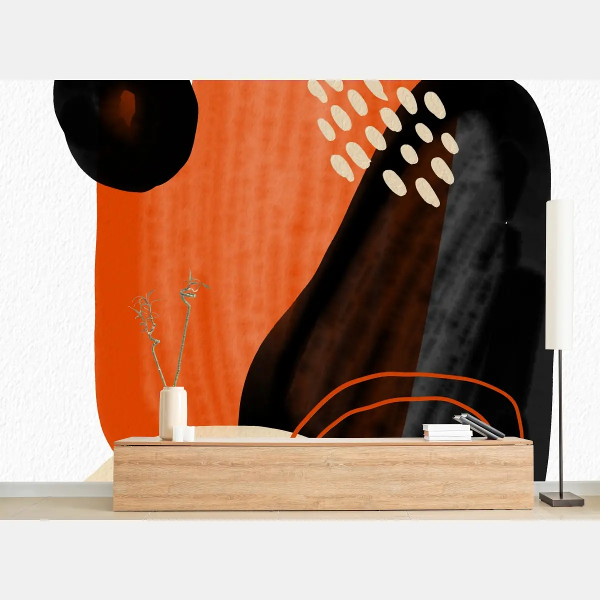 Fototapete abstrakte formen in orange und schwarz – Pixers®