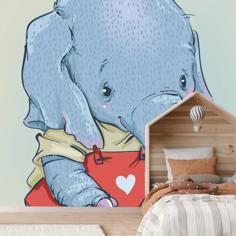 Fototapete süßer baby elefant in roten latzhosen