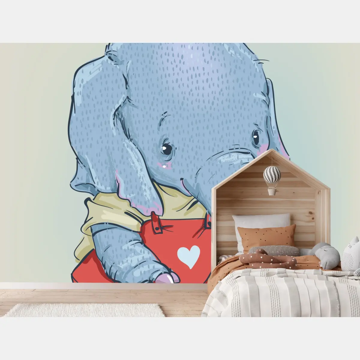 Fototapete süßer baby elefant in roten latzhosen – Pixers®