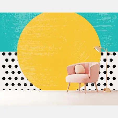 Fototapete gelbe sonne vor türkisfarbenem geometrischem hintergrund – Pixers®