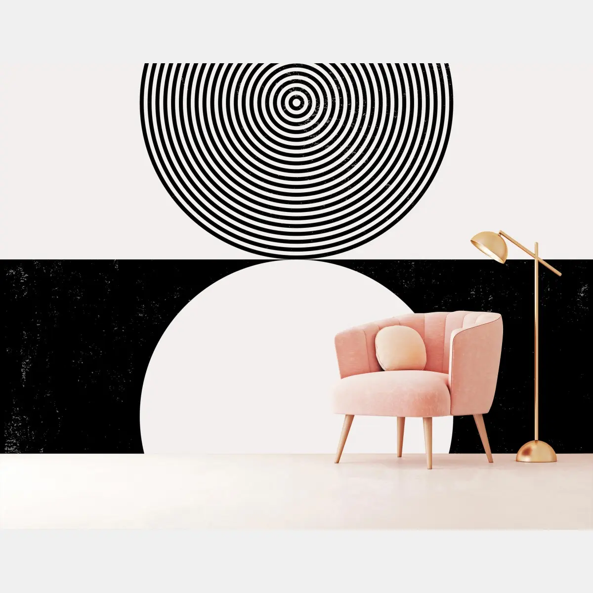 Fototapete minimalistische schwarz-weiße konzentrische kreise – Pixers®