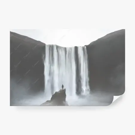 Fototapete silhouette vor nebligem wasserfall – Pixers®