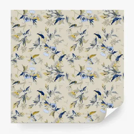 Fototapete zarter blauer blumenornament auf cremefarbenem hintergrund – Pixers®