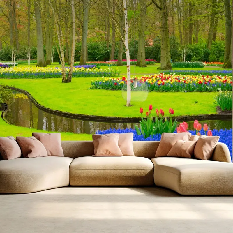 Fototapete frühlingsgarten mit tulpen