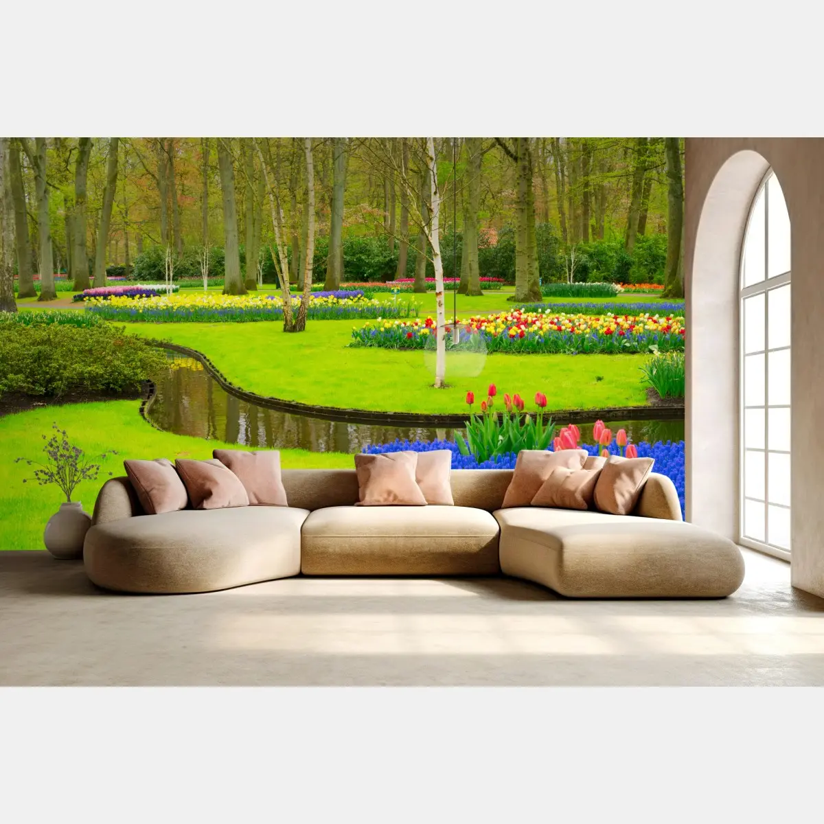 Fototapete frühlingsgarten mit tulpen – Pixers®