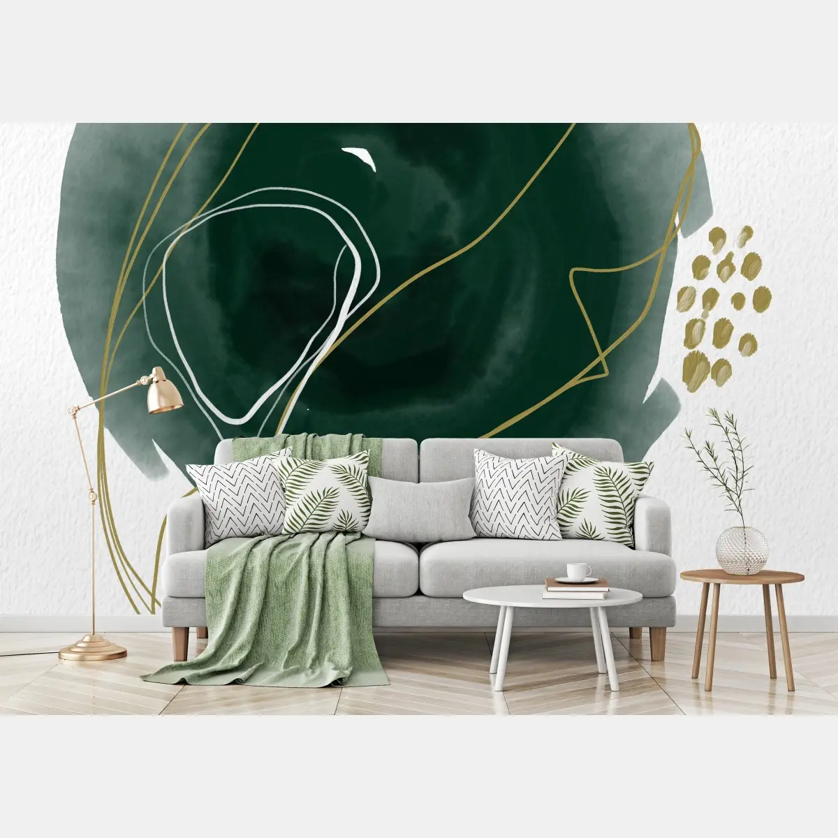 Fototapete abstrakte aquarellkomposition waldgrün und gold – Pixers®