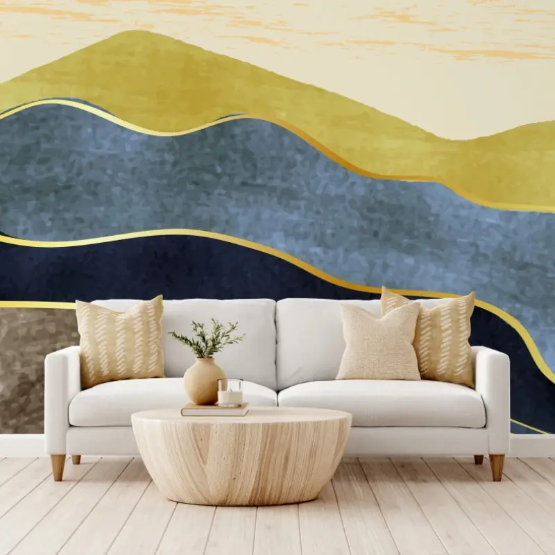 Fototapete minimalistische abstrakte gebirgslandschaft mit sonne