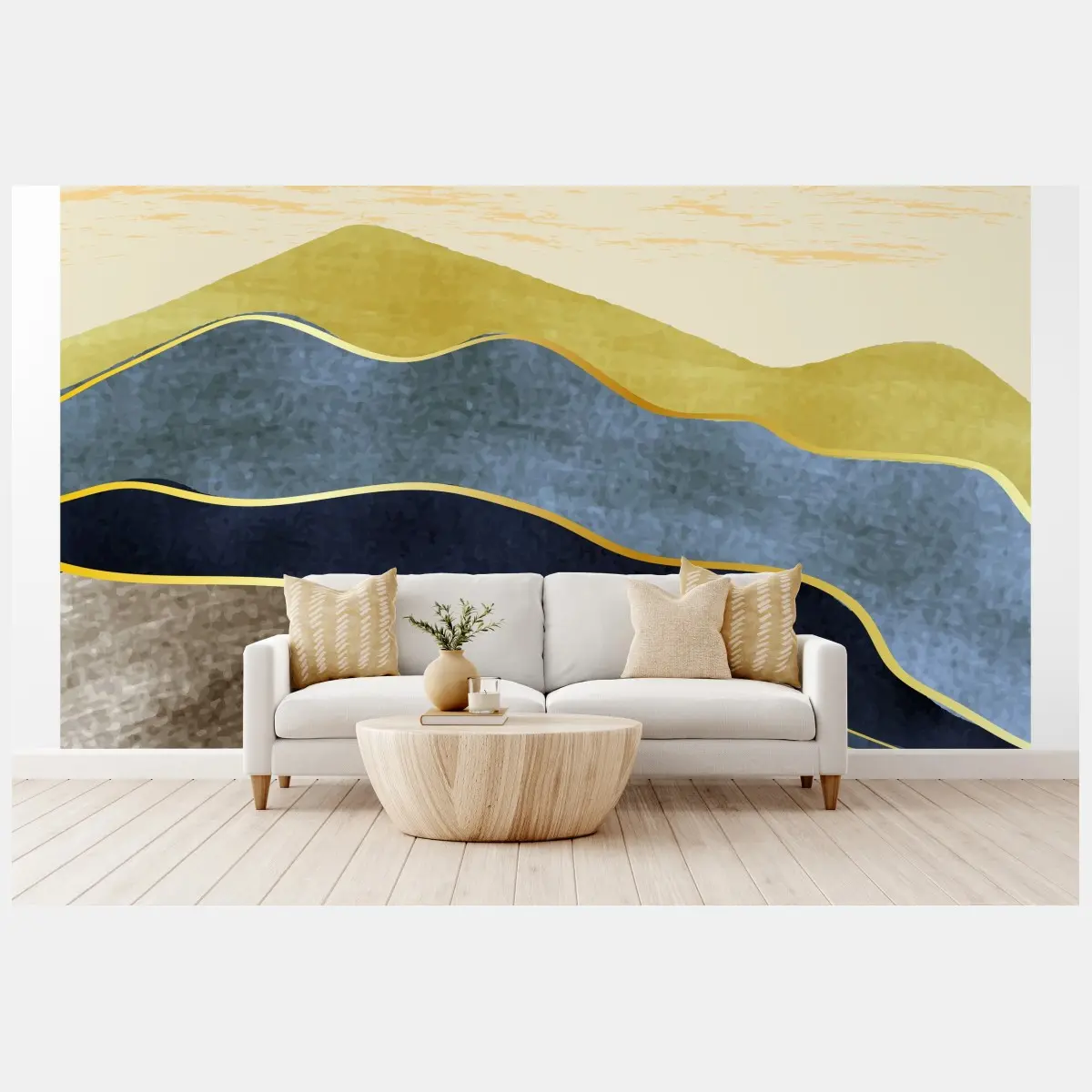 Fototapete minimalistische abstrakte gebirgslandschaft mit sonne – Pixers®