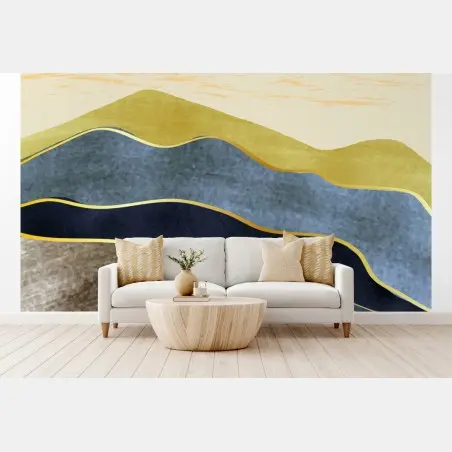 Fototapete minimalistische abstrakte gebirgslandschaft mit sonne – Pixers®