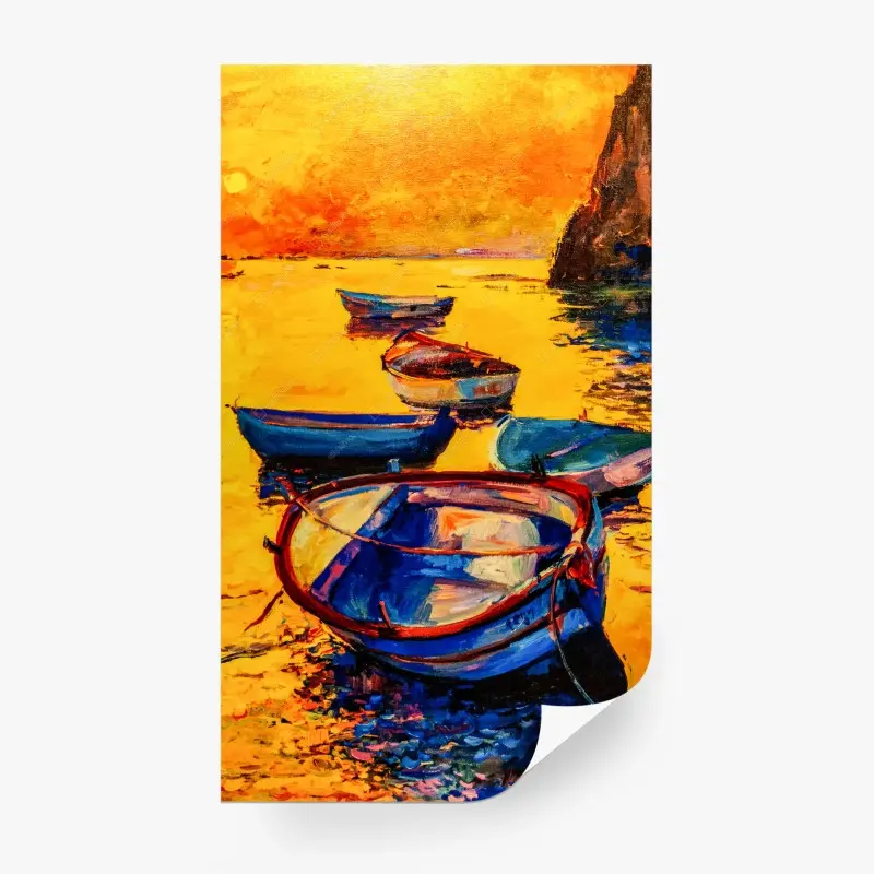 Fototapete leuchtende boote bei sonnenuntergang