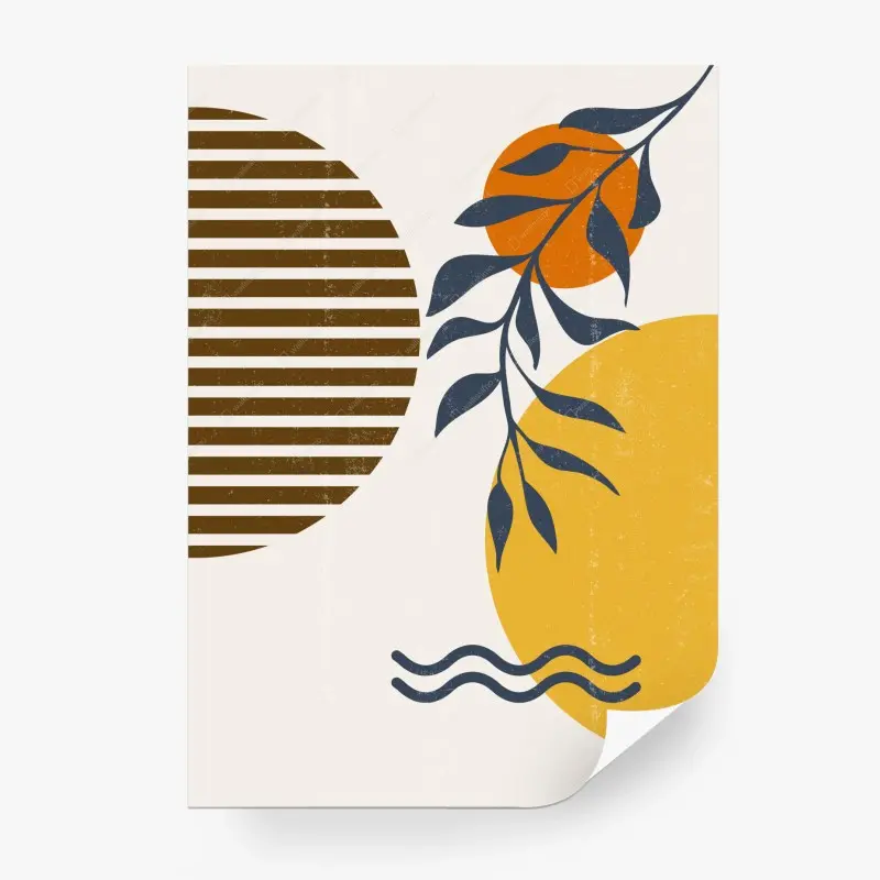 Fototapete boho abstrakter poster mit sonne und blättern