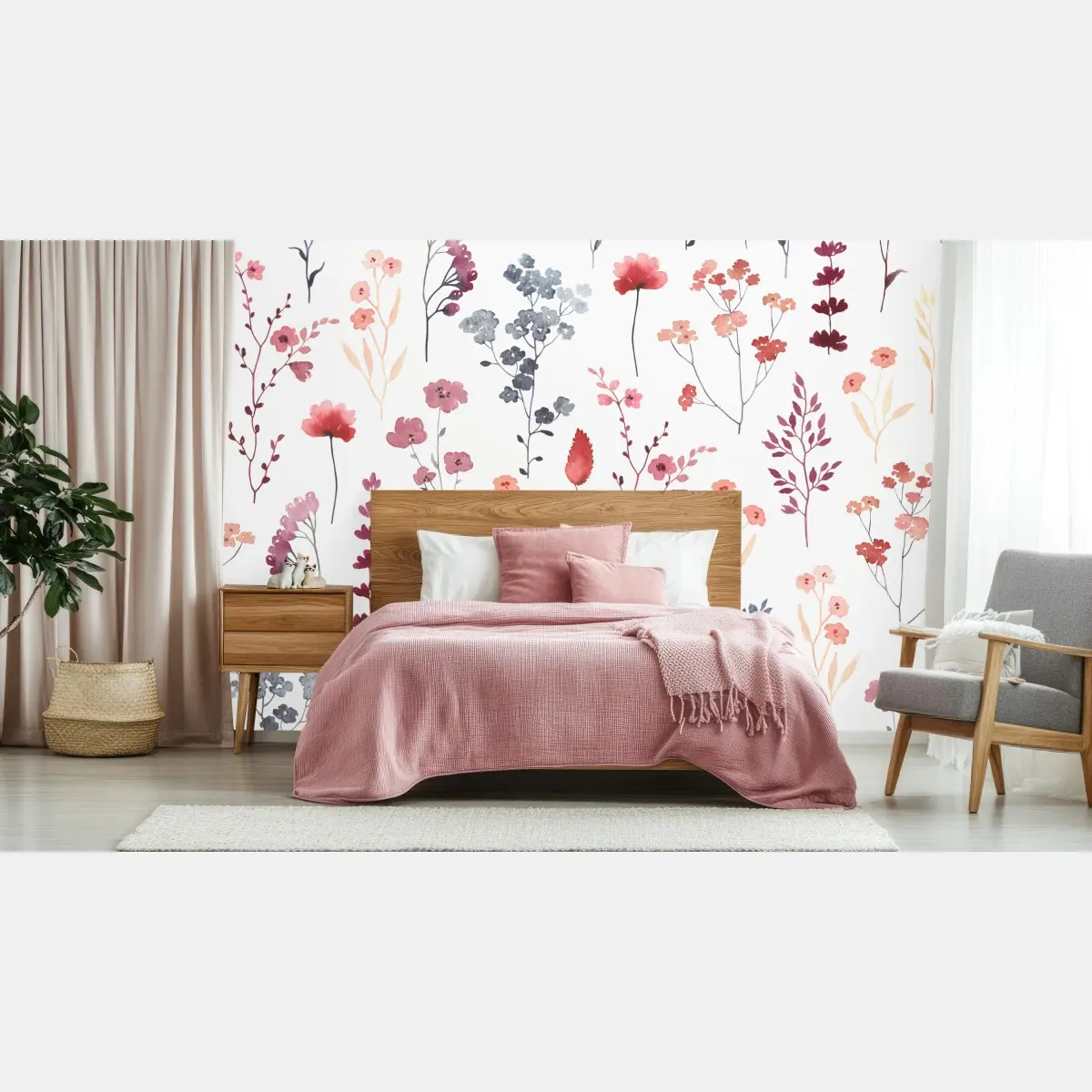 Fototapete zartes aquarellmuster mit wildblumen – Pixers®