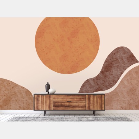 Fototapete erdiges minimalistisches landschaftsbild mit sonne – Pixers®