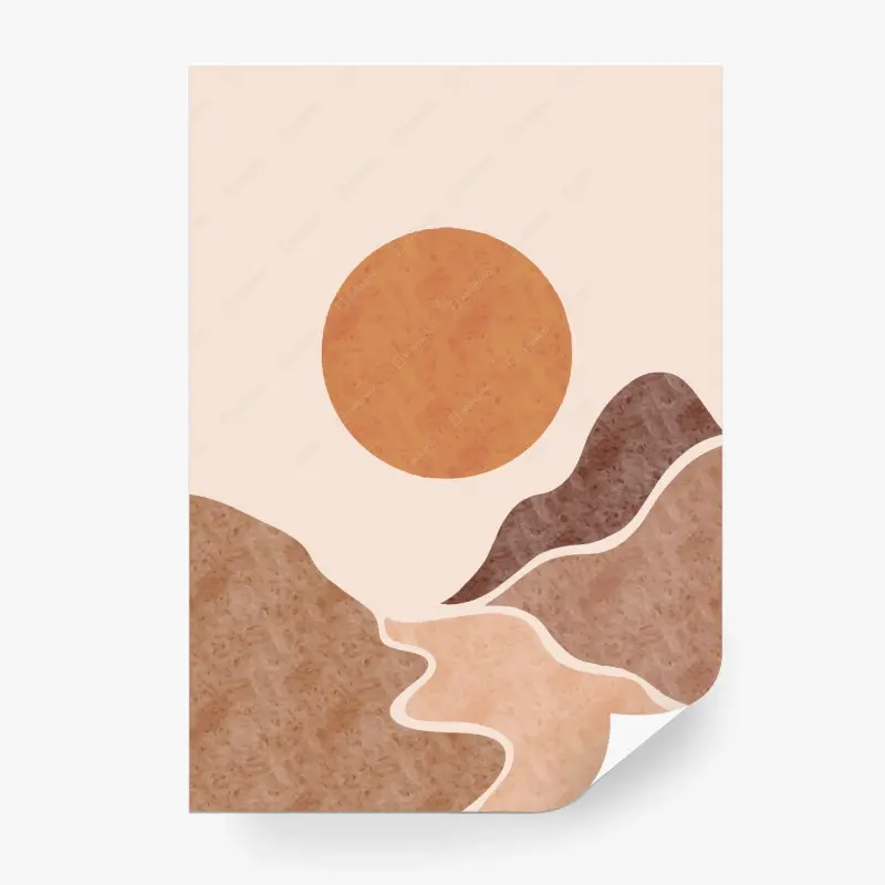 Fototapete erdiges minimalistisches landschaftsbild mit sonne