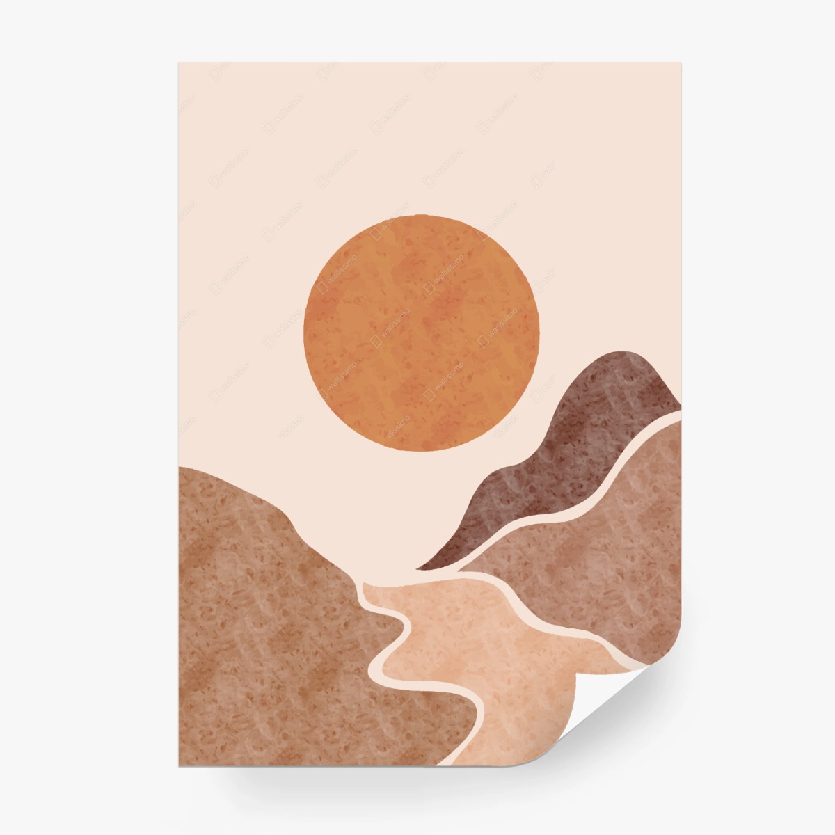Fototapete erdiges minimalistisches landschaftsbild mit sonne – Pixers®