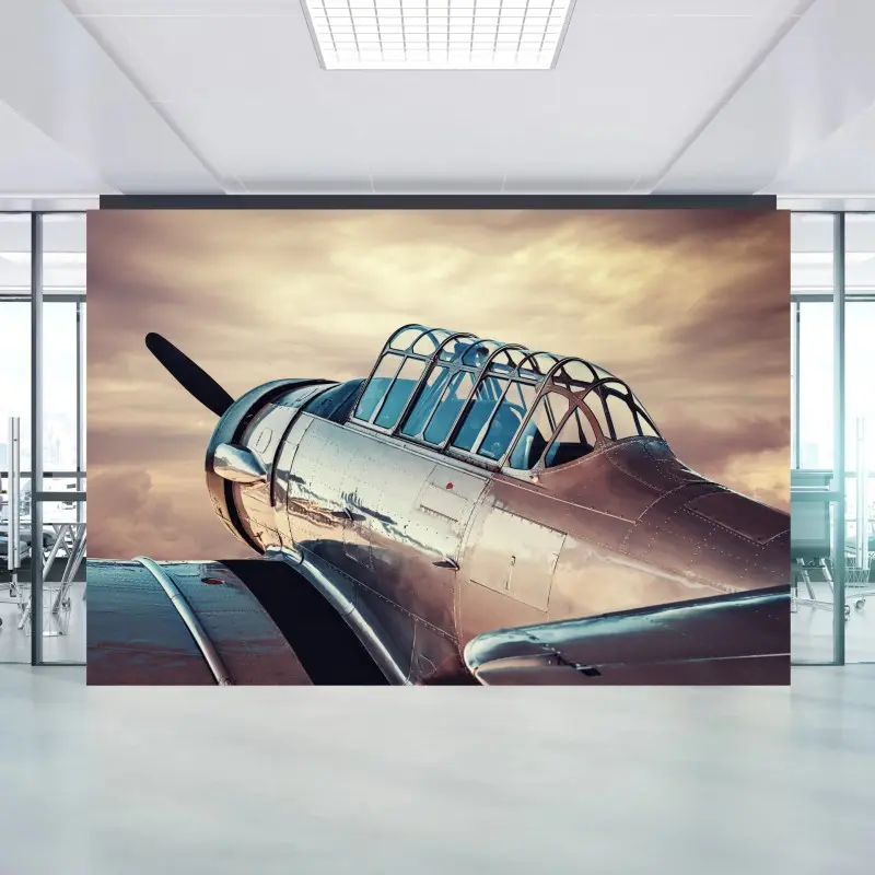 Fototapete nahaufnahme eines silbernen retro-flugzeugs