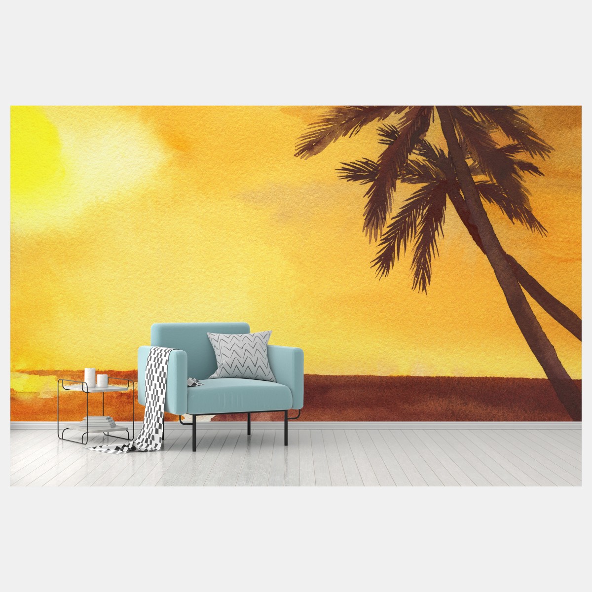 Fototapete goldener tropischer sonnenuntergang aquarell – Pixers®