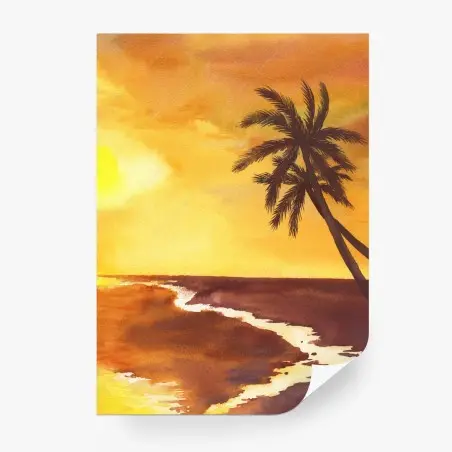 Fototapete goldener tropischer sonnenuntergang aquarell – Pixers®