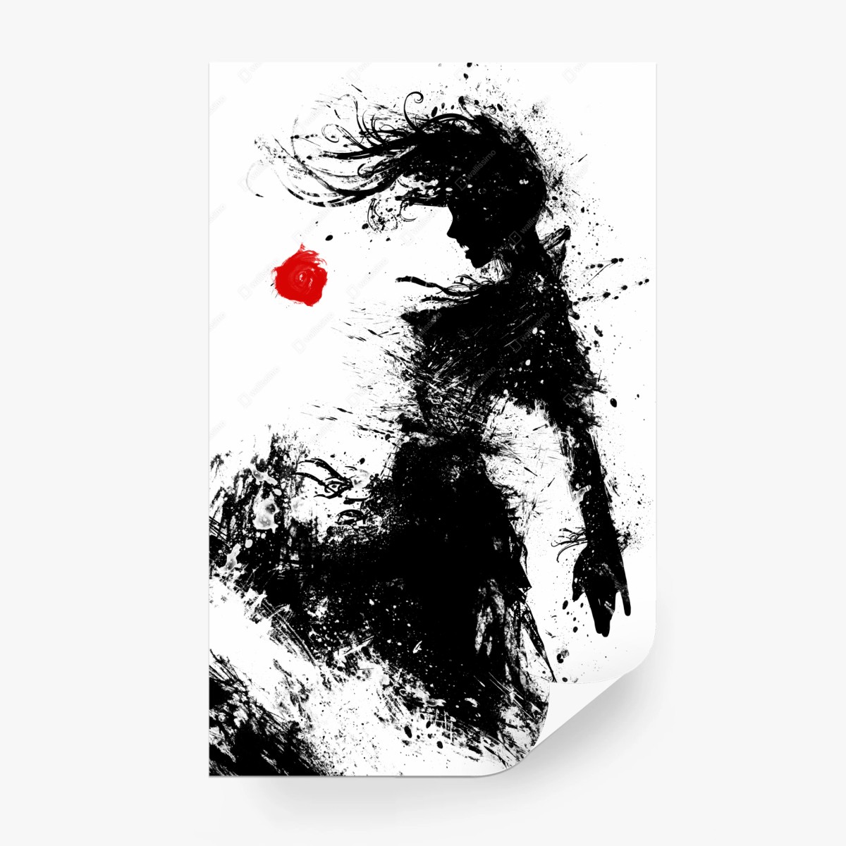 Fototapete tinten-silhouette mit roter blüte – Pixers®