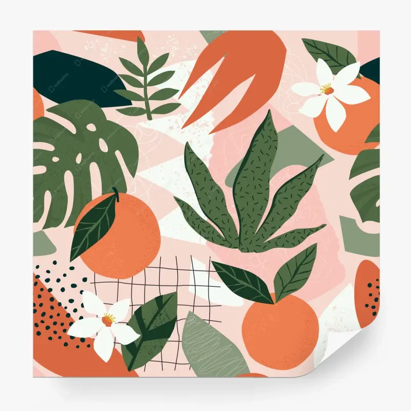 Fototapete pastelliges citrus-botanisches muster