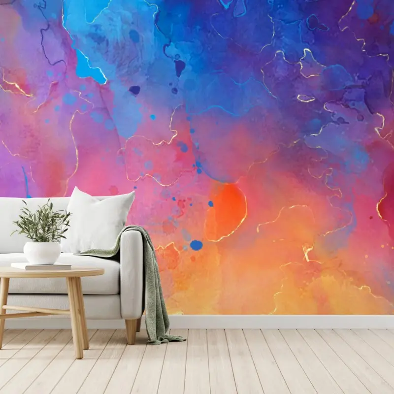Fototapete lebendige aquarell-abstraktion mit goldenen akzenten