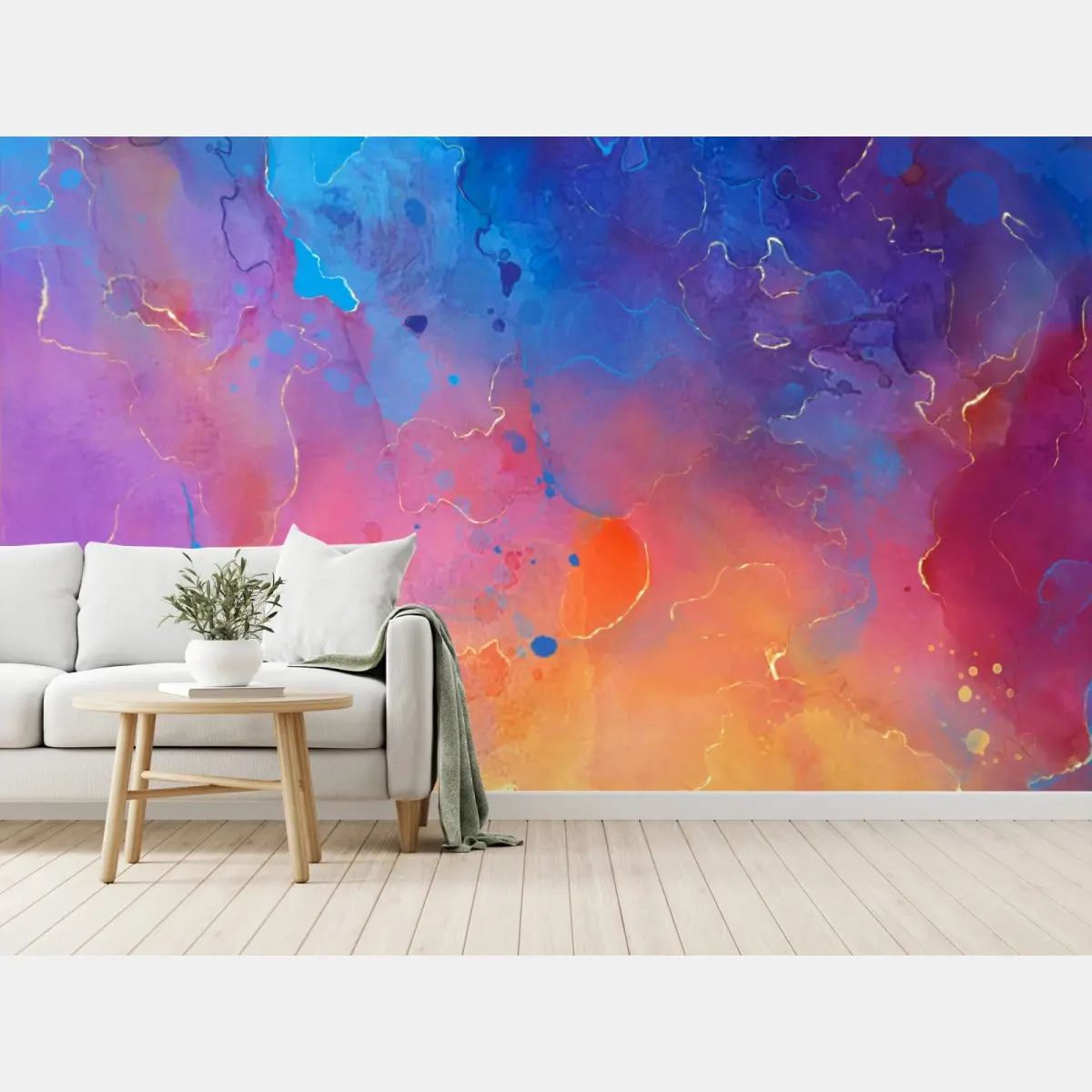 Fototapete lebendige aquarell-abstraktion mit goldenen akzenten – Pixers®