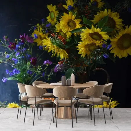 Fototapete stillleben mit sonnenblumen und kupferkrug – Pixers®