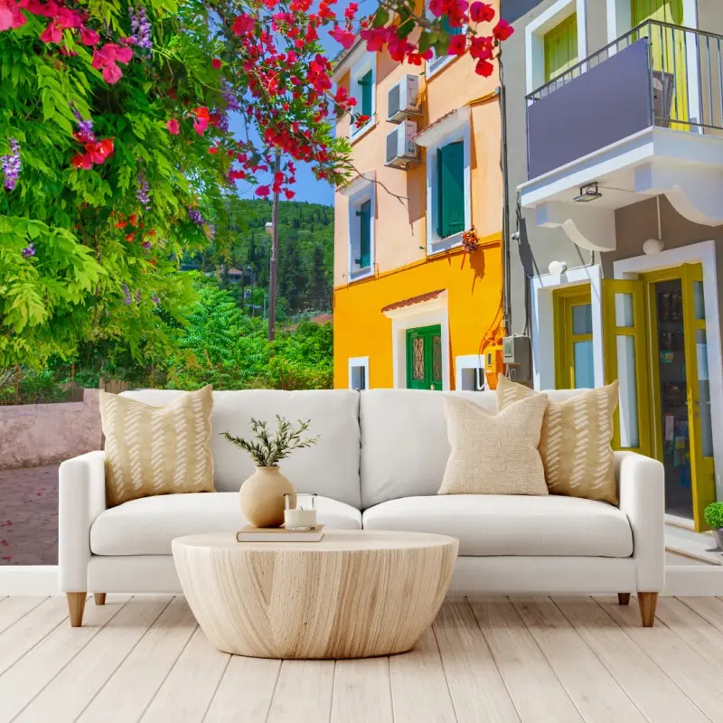Fototapete bunte straße auf Kefalonia, Griechenland