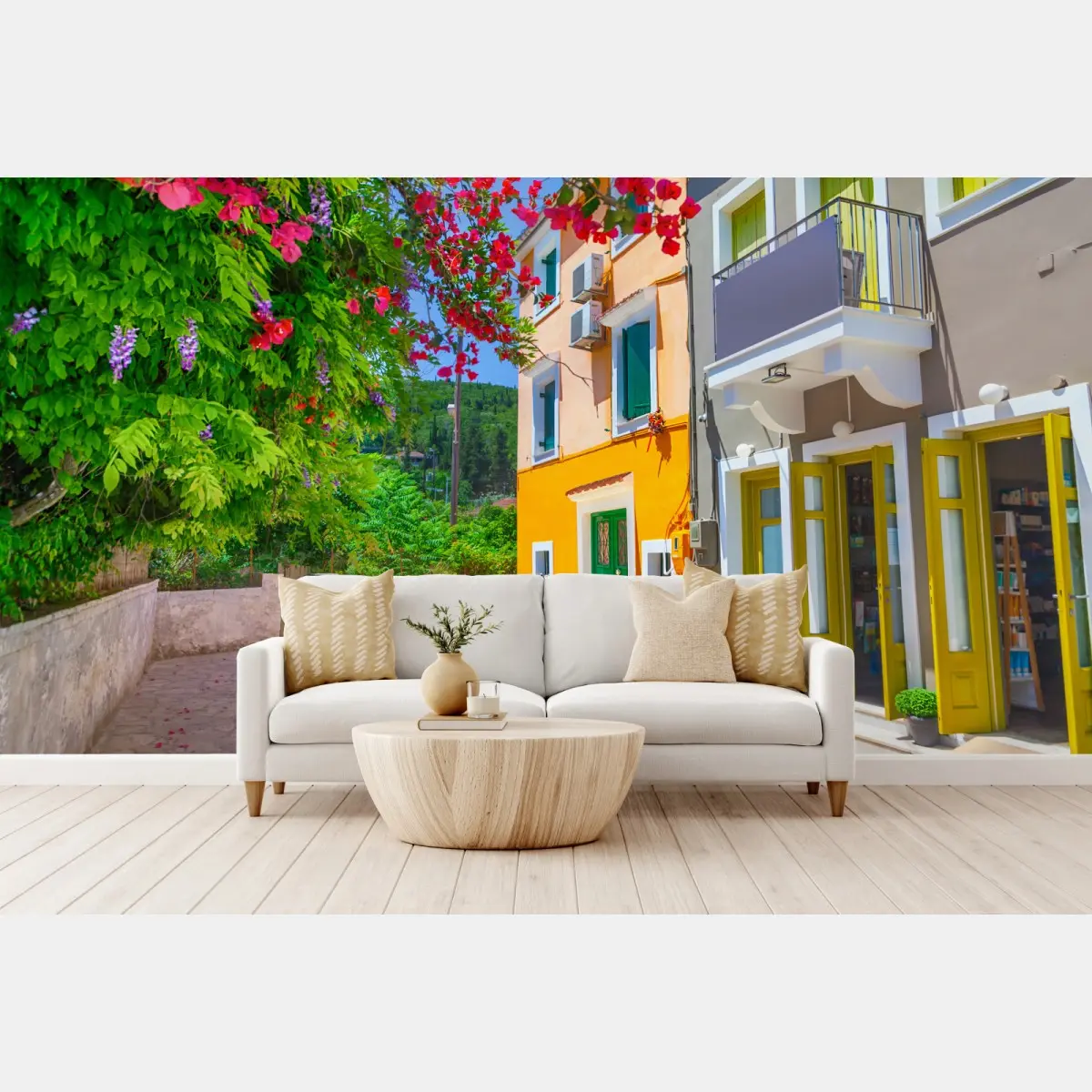 Fototapete bunte straße auf Kefalonia, Griechenland – Pixers®