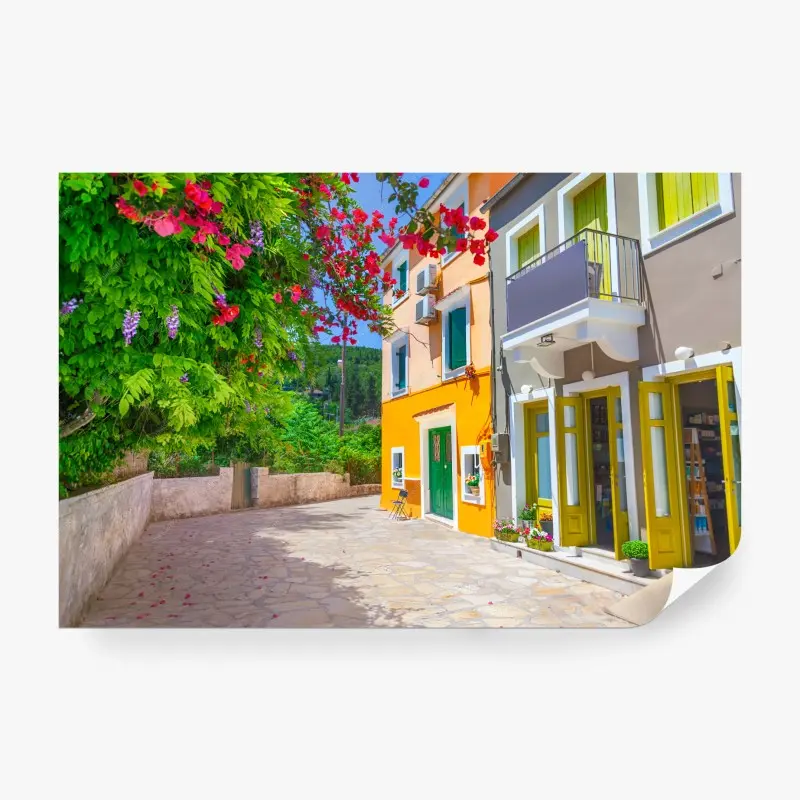 Fototapete bunte straße auf Kefalonia, Griechenland