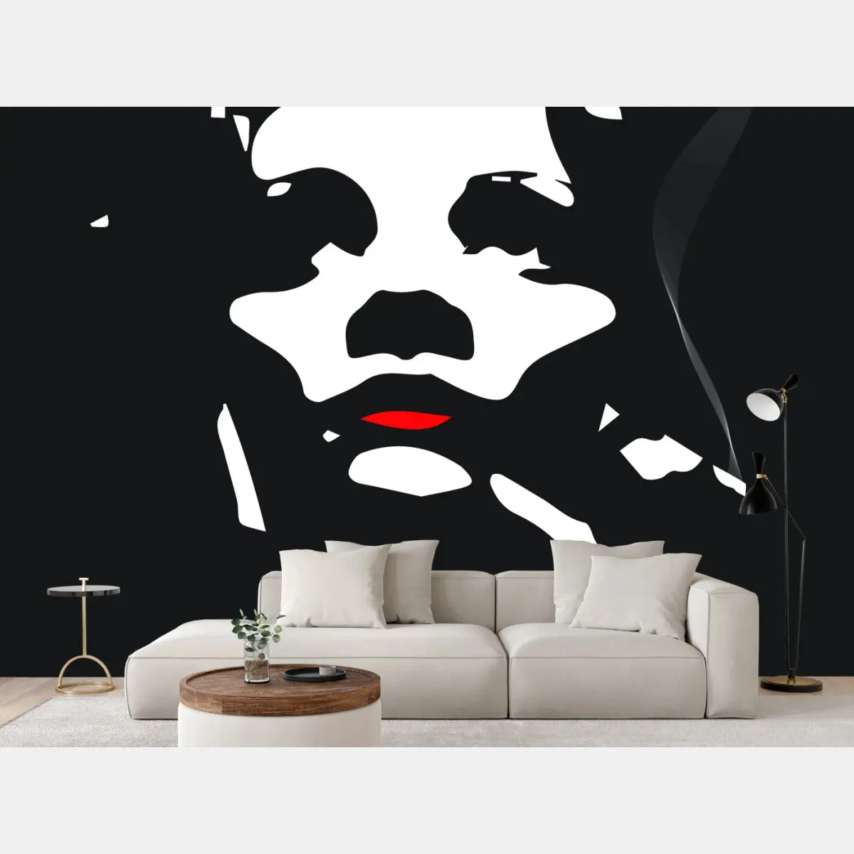 Fototapete mysteriöses silhouette-porträt mit roten lippen – Pixers®