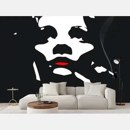 Fototapete mysteriöses silhouette-porträt mit roten lippen – Pixers®