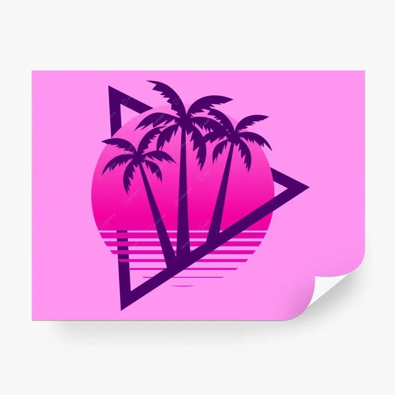 Fototapete retro synthwave sonnenuntergang mit palmen