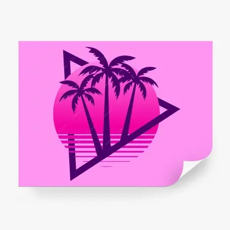 Fototapete retro synthwave sonnenuntergang mit palmen – Pixers®