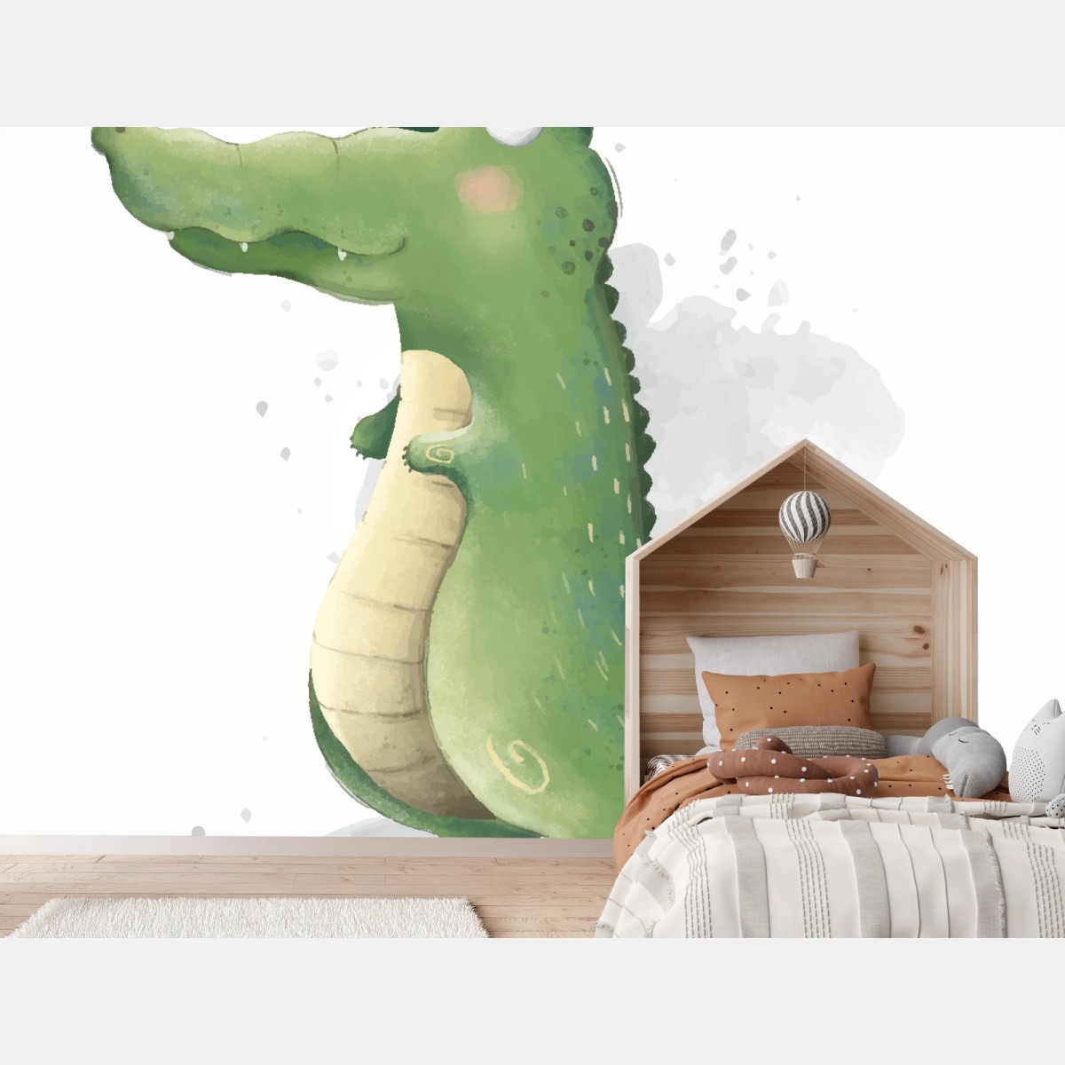 Fototapete märchenhaftes aquarellkrokodil mit pilzen – Pixers®