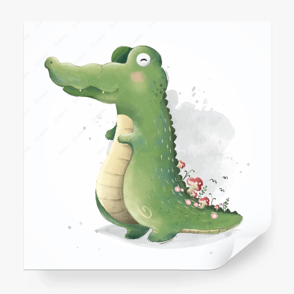 Fototapete märchenhaftes aquarellkrokodil mit pilzen – Pixers®