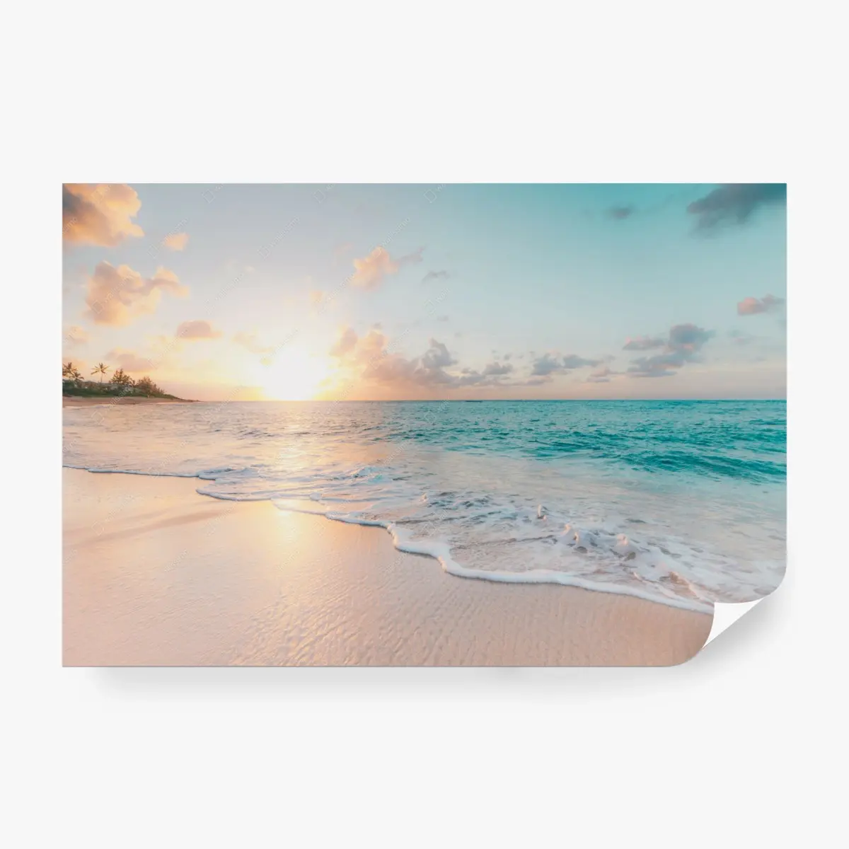 Fototapete ruhiger türkisfarbener strand bei sonnenaufgang – Pixers®