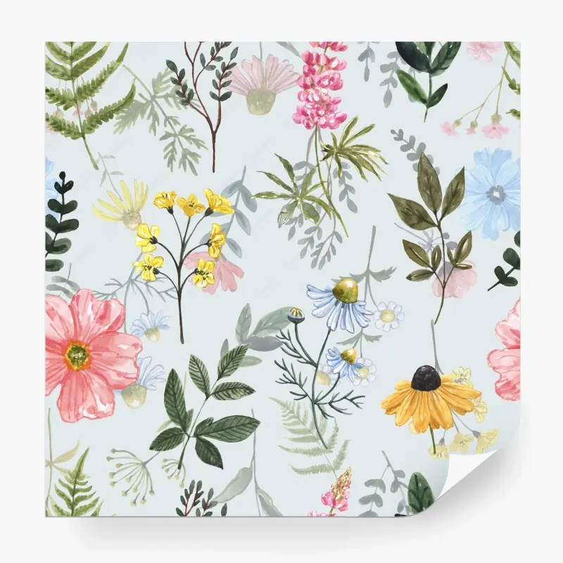Fototapete zartes aquarellmuster mit wilden blumen