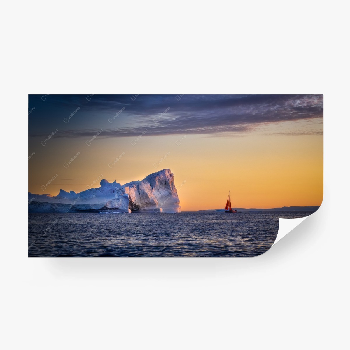 Fototapete goldene arktische meerlandschaft mit segelboot – Pixers®