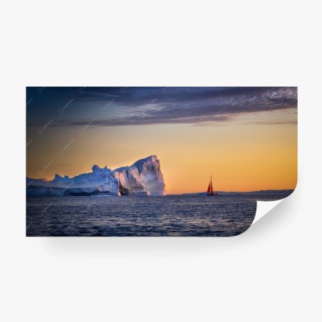 Fototapete goldene arktische meerlandschaft mit segelboot – Pixers®