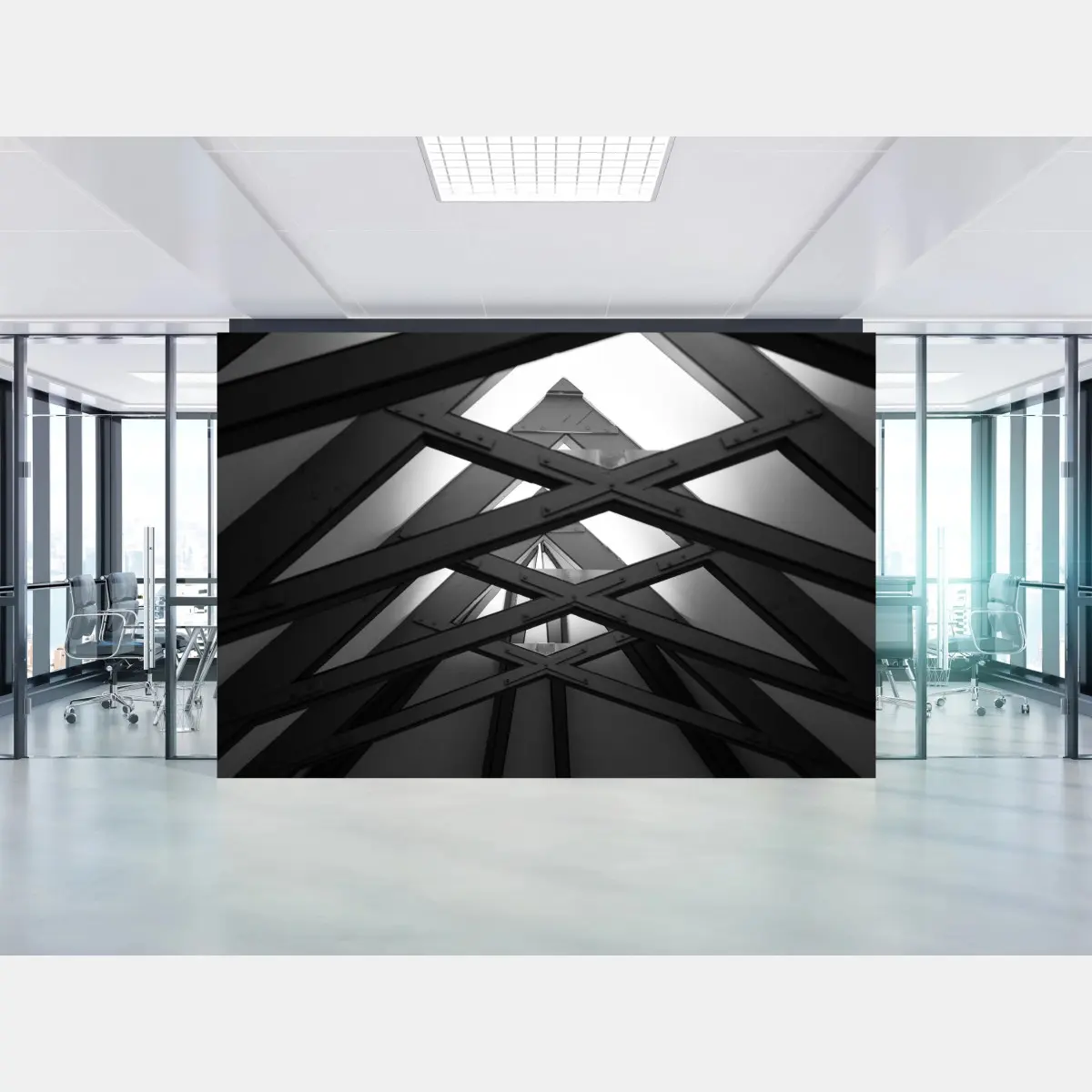 Fototapete geometrisches stahlfachwerk in monochrom – Pixers®