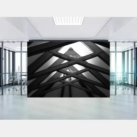 Fototapete geometrisches stahlfachwerk in monochrom – Pixers®