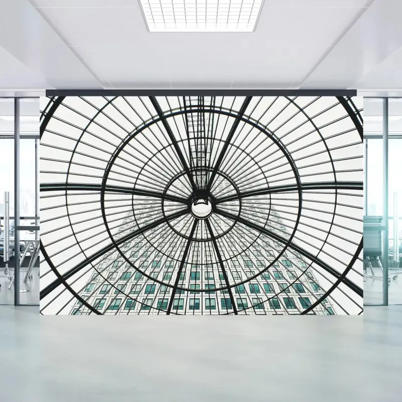 Fototapete geometrische glaskuppel über modernem turm