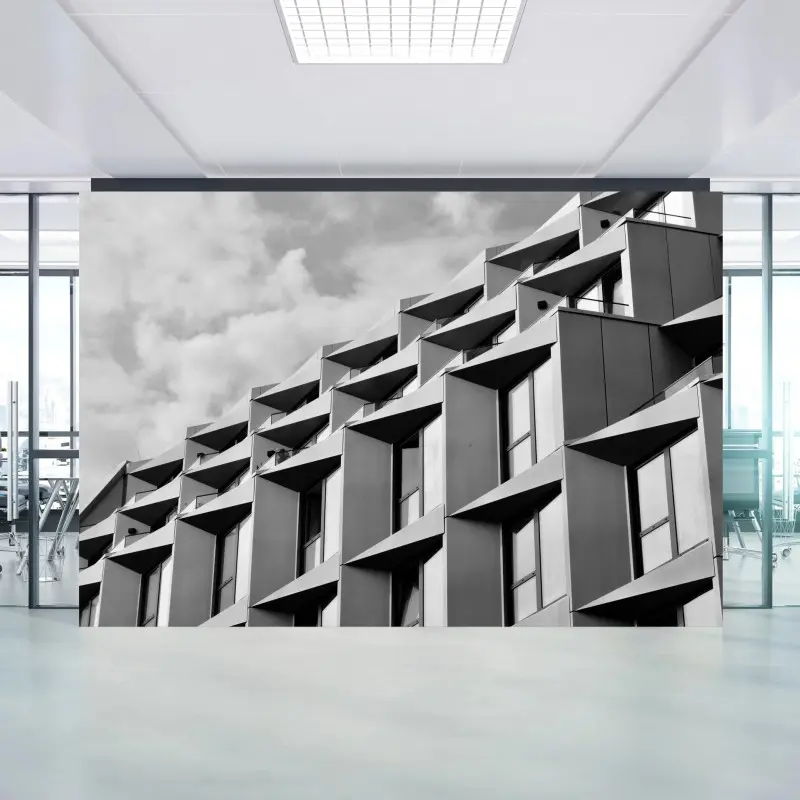 Fototapete geometrische fassade eines modernen gebäudes in grau