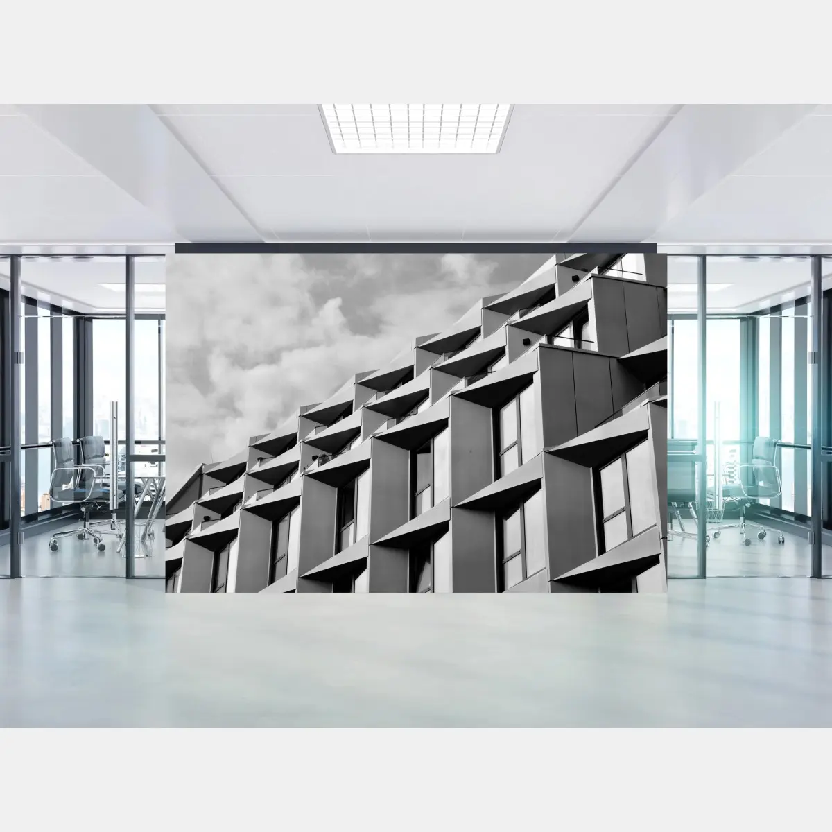 Fototapete geometrische fassade eines modernen gebäudes in grau – Pixers®